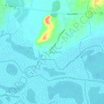 Mappa topografica San Sebastián, altitudine, rilievo