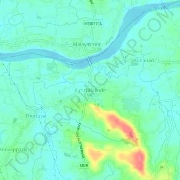 Mappa topografica Kurichilakode, altitudine, rilievo
