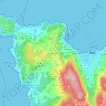Mappa topografica Montemogos, altitudine, rilievo