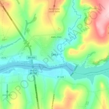 Mappa topografica Delta, altitudine, rilievo