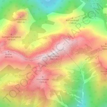 Mappa topografica Hochplatte, altitudine, rilievo
