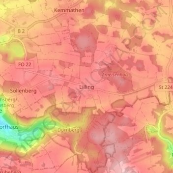 Mappa topografica Lilling, altitudine, rilievo