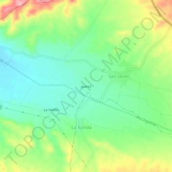 Mappa topografica Juarez, altitudine, rilievo