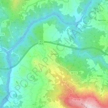 Mappa topografica Bormela, altitudine, rilievo
