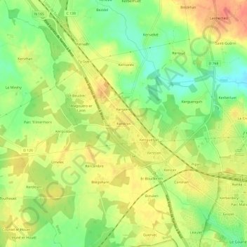 Mappa topografica Kerstran, altitudine, rilievo