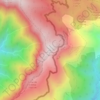 Mappa topografica Testa d'Alpe, altitudine, rilievo