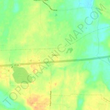 Mappa topografica Powers, altitudine, rilievo