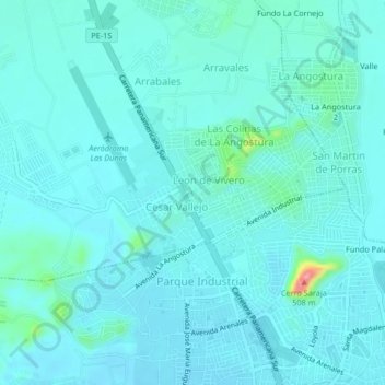Mappa topografica La Angostura, altitudine, rilievo