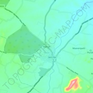 Mappa topografica Harur, altitudine, rilievo