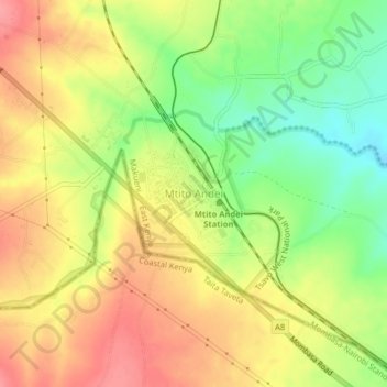 Mappa topografica Mtito Andei, altitudine, rilievo