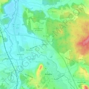 Mappa topografica Alfeloas, altitudine, rilievo