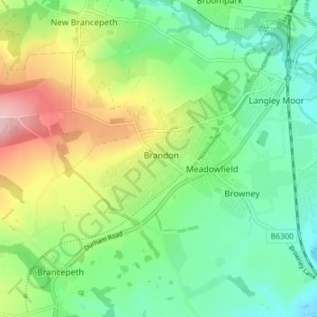 Mappa topografica Brandon, altitudine, rilievo