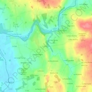 Mappa topografica La Maunière, altitudine, rilievo