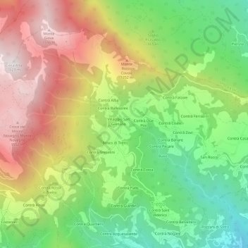 Mappa topografica Contrà Còvole, altitudine, rilievo