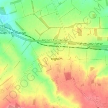 Mappa topografica Lower Green, altitudine, rilievo