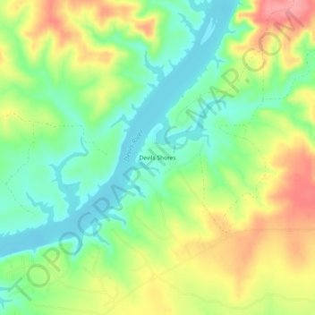 Mappa topografica Devils Shores, altitudine, rilievo