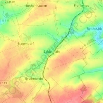 Mappa topografica Baldenhain, altitudine, rilievo