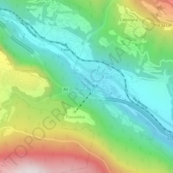 Mappa topografica Cascata Piumogna, altitudine, rilievo
