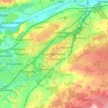 Mappa topografica Cumbernauld, altitudine, rilievo