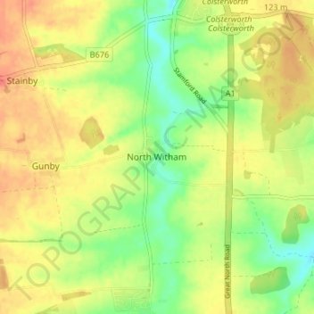 Mappa topografica North Witham, altitudine, rilievo