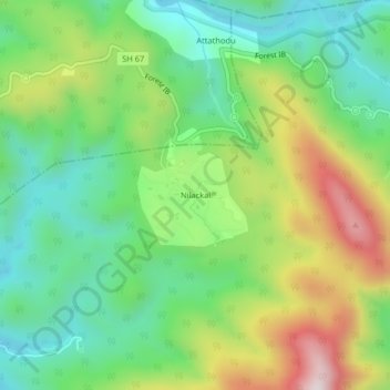 Mappa topografica Nilackal, altitudine, rilievo
