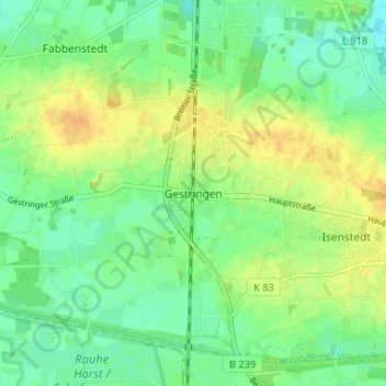 Mappa topografica Gestringen, altitudine, rilievo