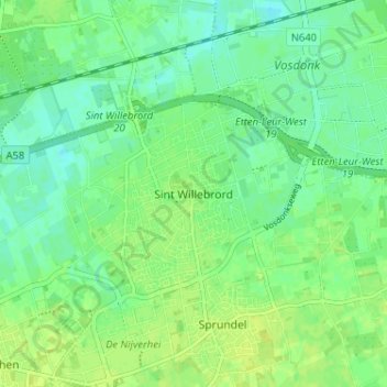 Mappa topografica Sint Willebrord, altitudine, rilievo