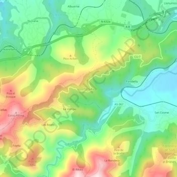 Mappa topografica Troncéu, altitudine, rilievo