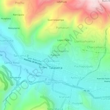 Mappa topografica Panteon, altitudine, rilievo