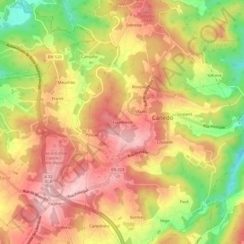 Mappa topografica Espinheiro, altitudine, rilievo