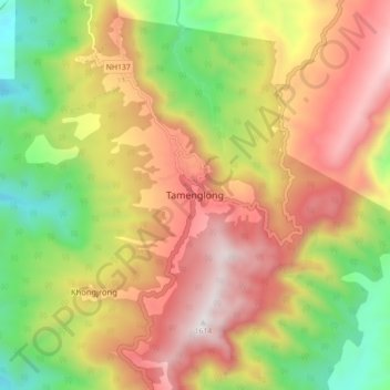 Mappa topografica Tamenglong, altitudine, rilievo