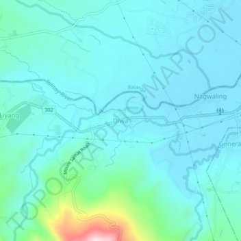 Mappa topografica Diwa, altitudine, rilievo