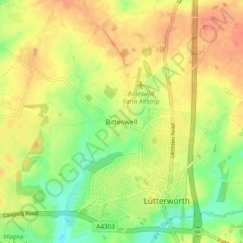 Mappa topografica Bitteswell, altitudine, rilievo