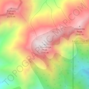 Mappa topografica Cucamonga Peak, altitudine, rilievo