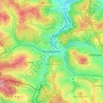 Mappa topografica Rothemühle, altitudine, rilievo