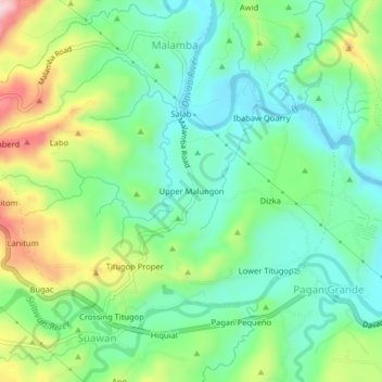 Mappa topografica Upper Malungon, altitudine, rilievo