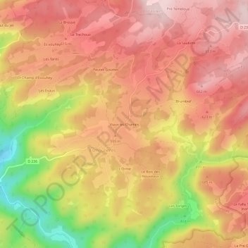 Mappa topografica Viaux les Champs, altitudine, rilievo