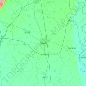 Mappa topografica Palwal, altitudine, rilievo