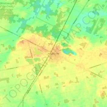 Mappa topografica Hagersville, altitudine, rilievo