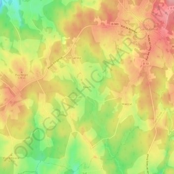 Mappa topografica Pouch, altitudine, rilievo