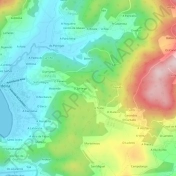 Mappa topografica Birizo, altitudine, rilievo