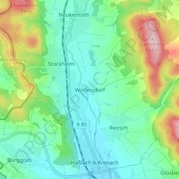 Mappa topografica Wolfersdorf, altitudine, rilievo