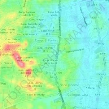 Mappa topografica Entrada de la 8, altitudine, rilievo