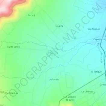 Mappa topografica Chaupi, altitudine, rilievo