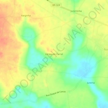 Mappa topografica Várzea do Curral, altitudine, rilievo