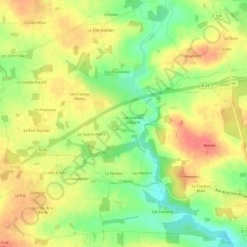 Mappa topografica Les Grées, altitudine, rilievo