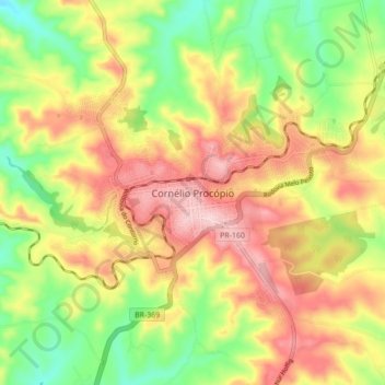 Mappa topografica Cornélio Procópio, altitudine, rilievo
