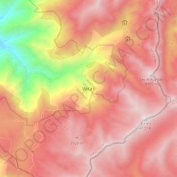 Mappa topografica Vetas, altitudine, rilievo