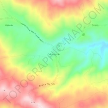 Mappa topografica Pichipellahuén, altitudine, rilievo