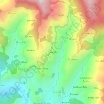 Mappa topografica Simkhet, altitudine, rilievo